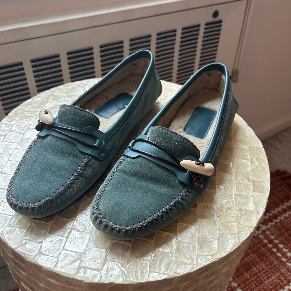 Ferragamo Teal Suede Loafers